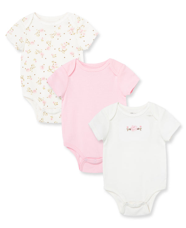 Little Me Rose 3 Pack Bodysuits in Pink