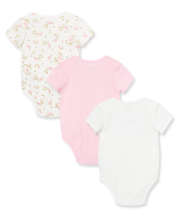 Little Me Rose 3 Pack Bodysuits in Pink