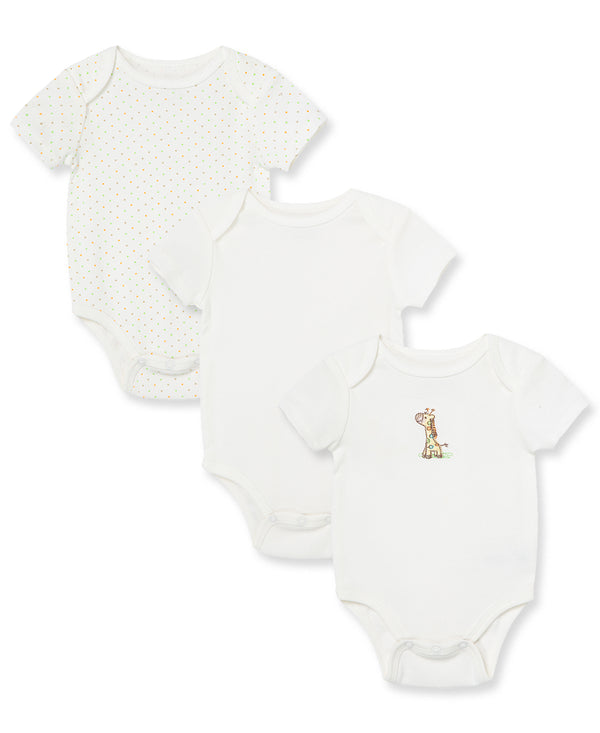 Little Me Giraffe 3 Pack Bodysuits in Marshmallow