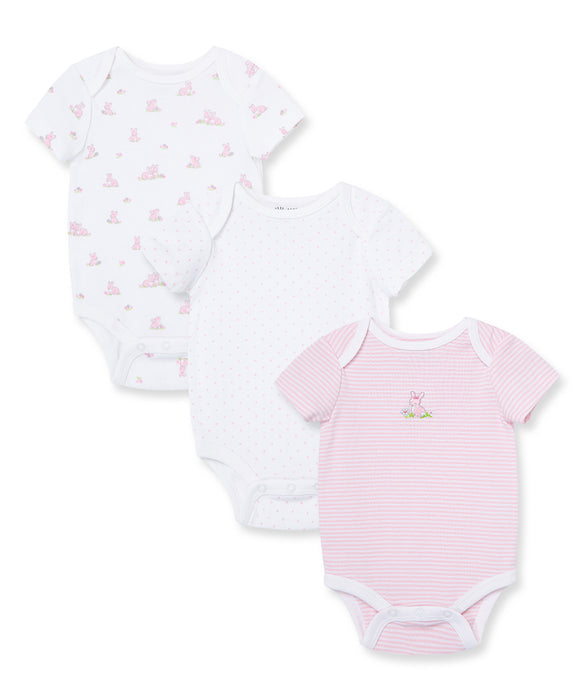 Little Me Baby Bunnies 3 Pack Bodysuits - Pink