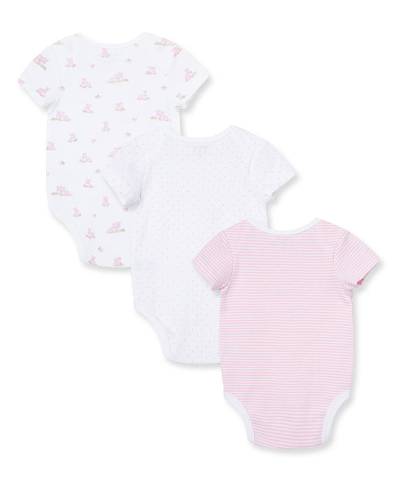 Little Me Baby Bunnies 3 Pack Bodysuits - Pink