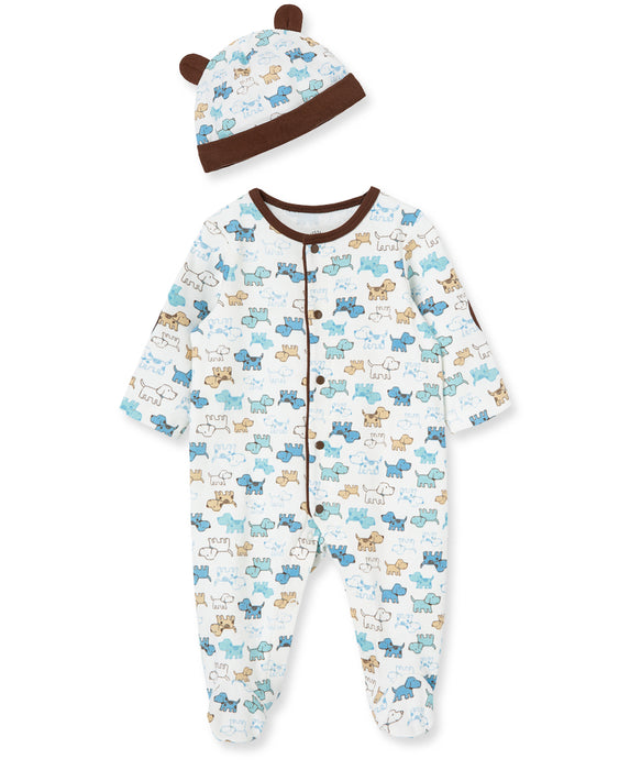 Little Me Cute Puppies Footie with Hat - Blue