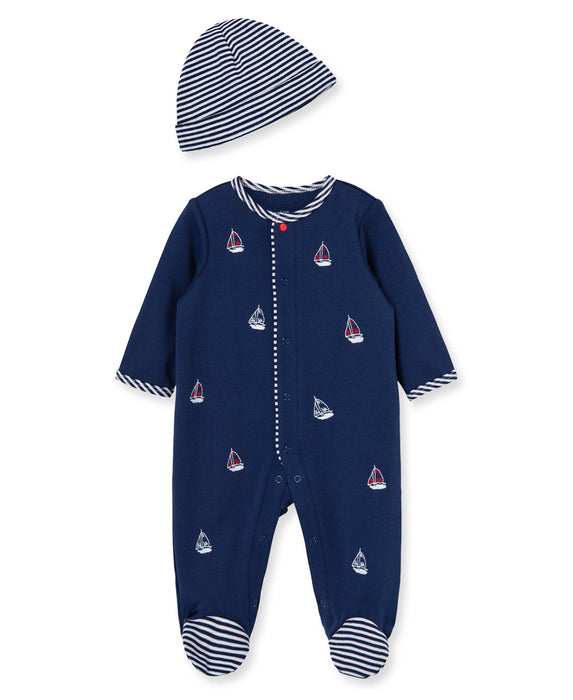 Little Me Sailboats Footie with Hat