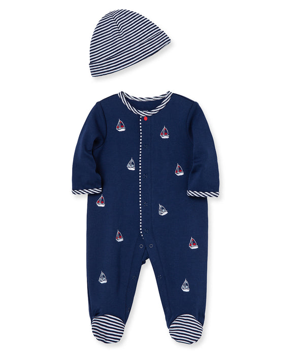 Little Me Sailboats Footie with Hat