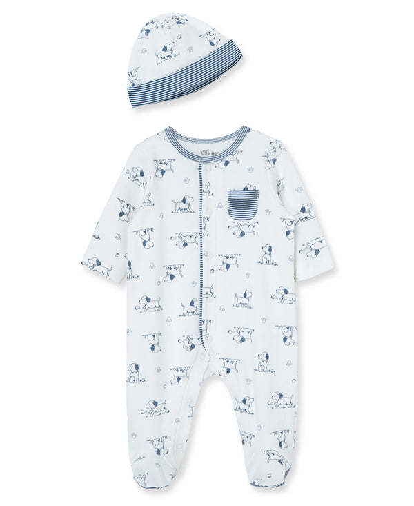 Little Me Puppy Toile Footie with Hat