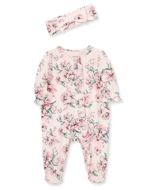 Little Me Dream Floral Footie with Headband - Pink Floral