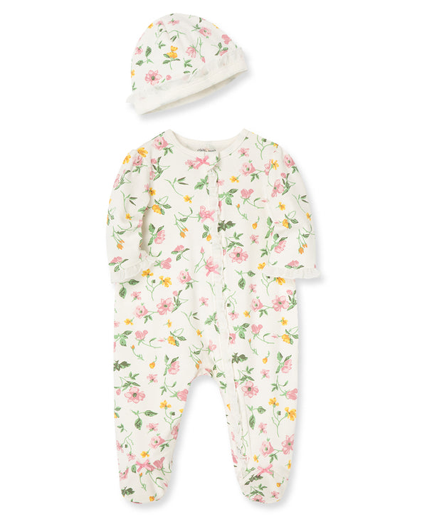 Little Me Floral Leaf Footie with Hat