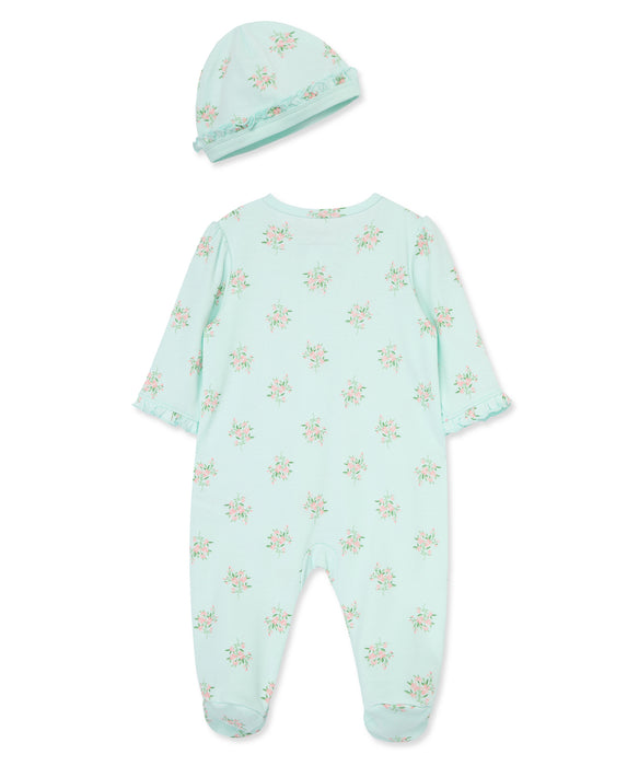 Little Me Delicate Floral Footie with Hat - Green
