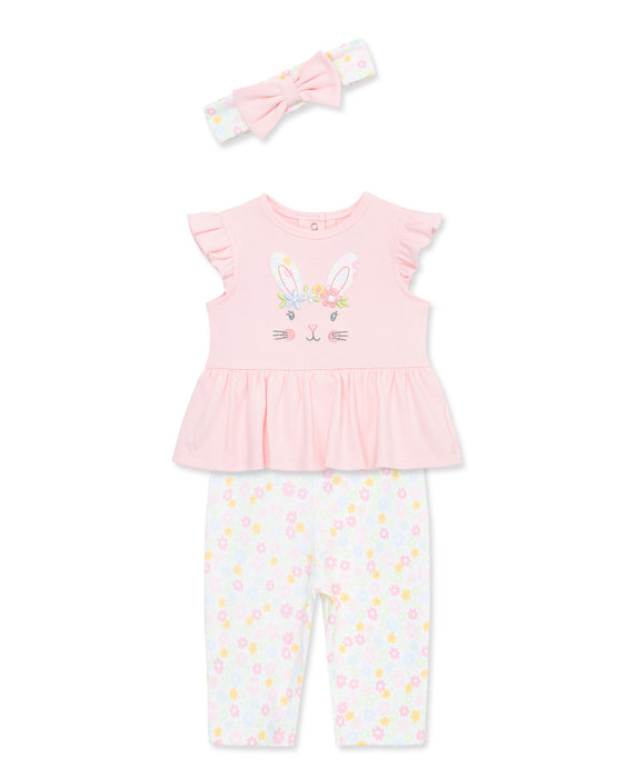Little Me Pink Bunny Bodysuit, Pant and Headband Set