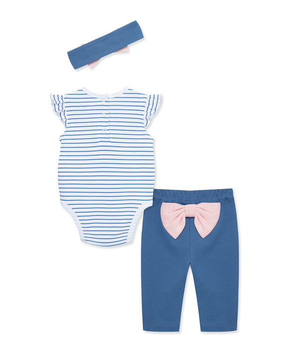 Little Me Blue Kitty Bodysuit, Pant and Headband Set