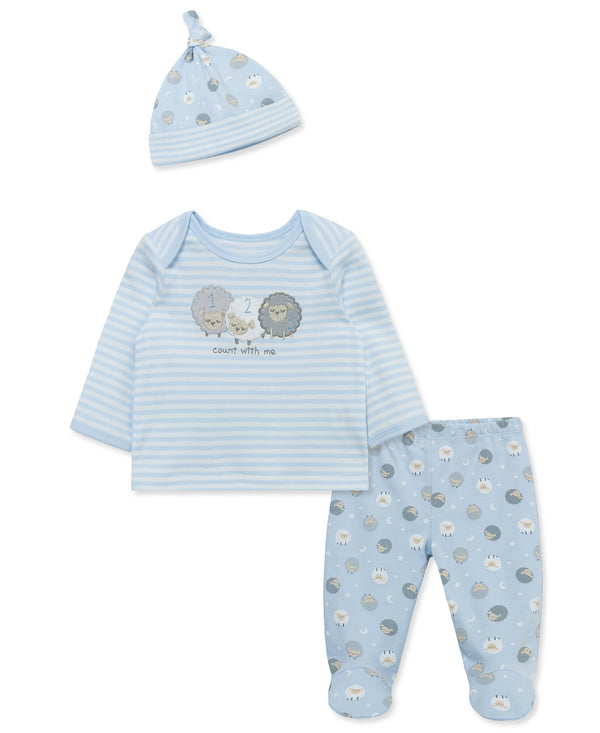 Little Me Counting Sheep Footed Pant Set with Hat