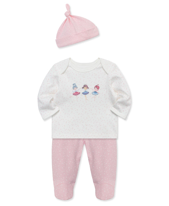 Little Me Ballet Stars Footed Pant Set with Hat