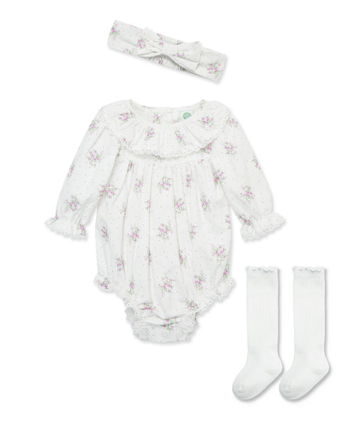 Little Me Dainty Floral Bubble Set with Socks