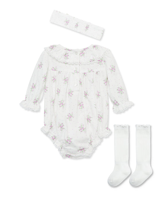 Little Me Dainty Floral Bubble Set with Socks