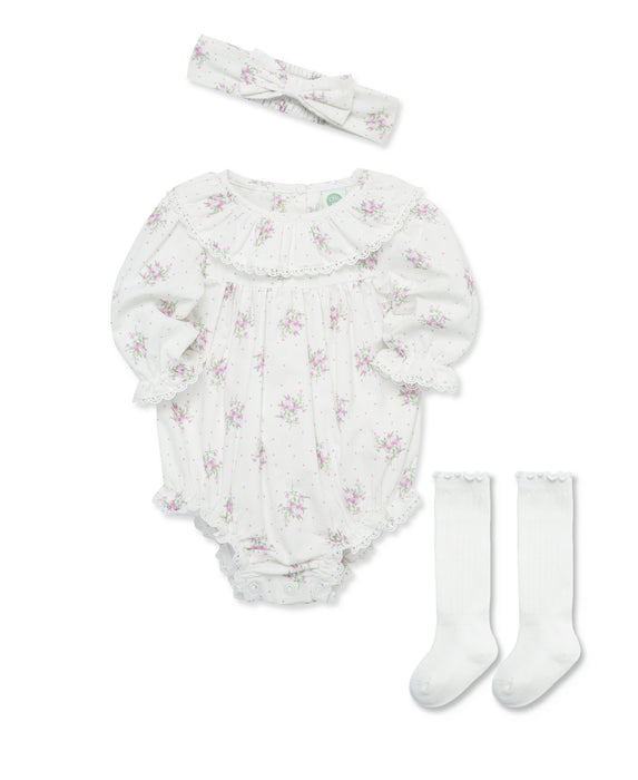 Little Me Dainty Floral Bubble Set with Socks