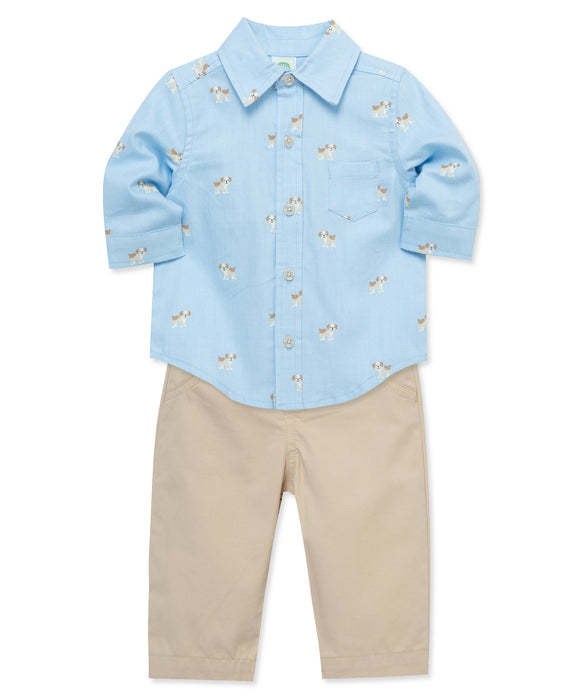 Little Me Puppies Woven Pant Set