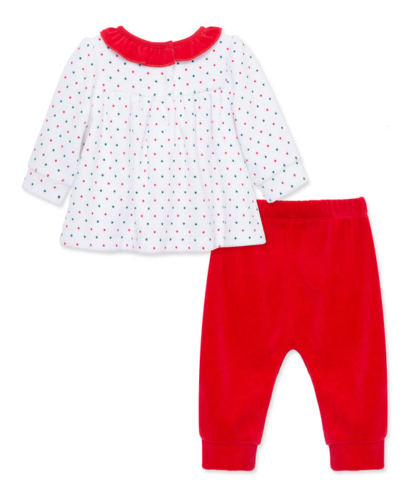 Little Me Holly Dot Velour Pant Set