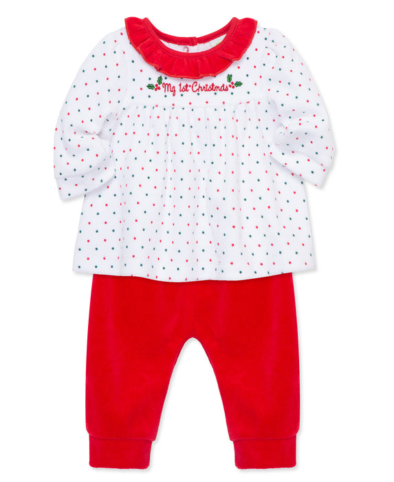 Little Me Holly Dot Velour Pant Set