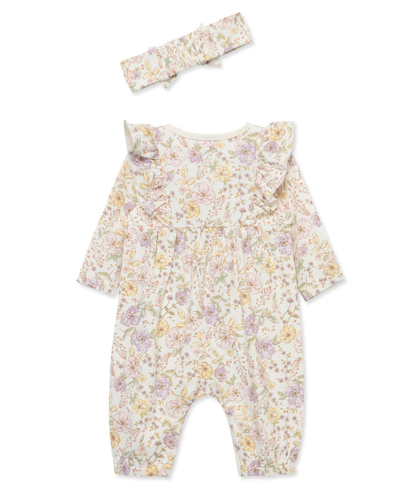 Little Me Soft Floral Jumpsuit with Headband