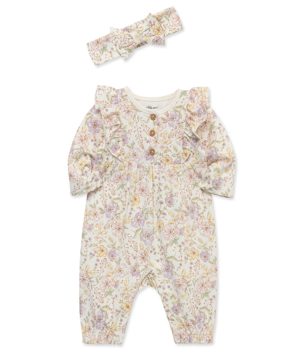 Little Me Soft Floral Jumpsuit with Headband