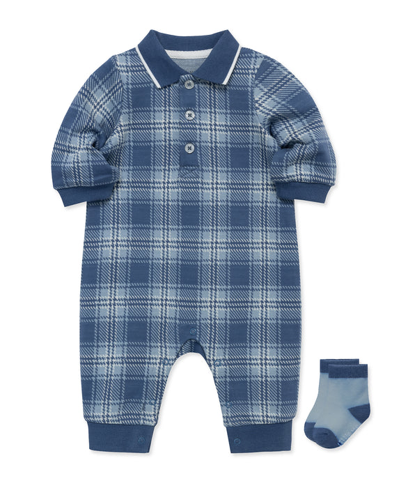 Little Me Plaid Coverall with Socks