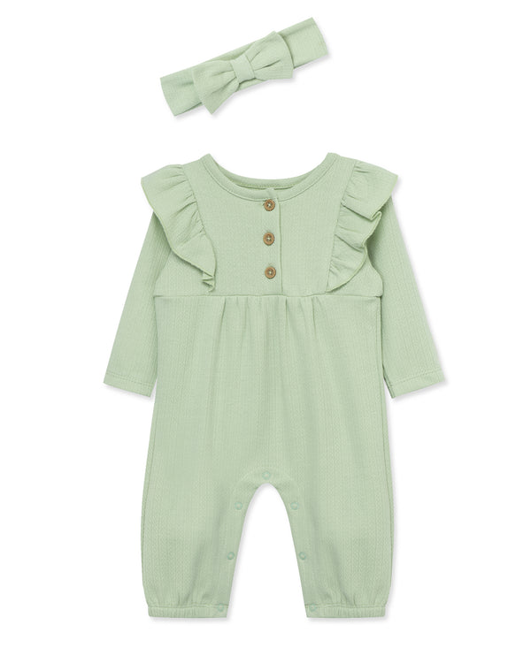 Simply Little Me Green Jumpsuit with Headband