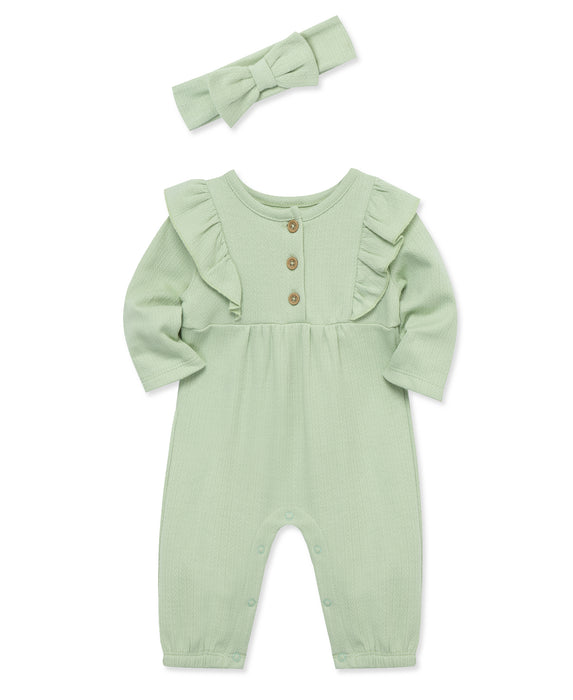 Simply Little Me Green Jumpsuit with Headband