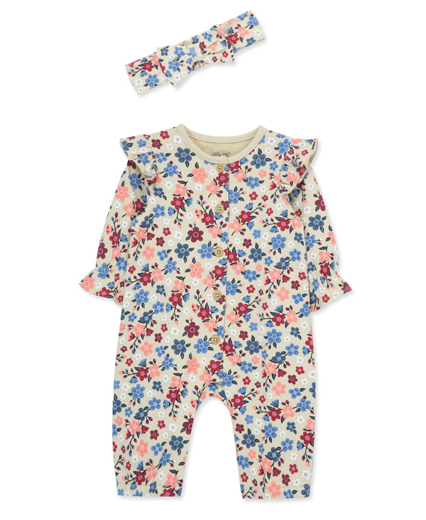 Little Me Flower Jumpsuit with Headband