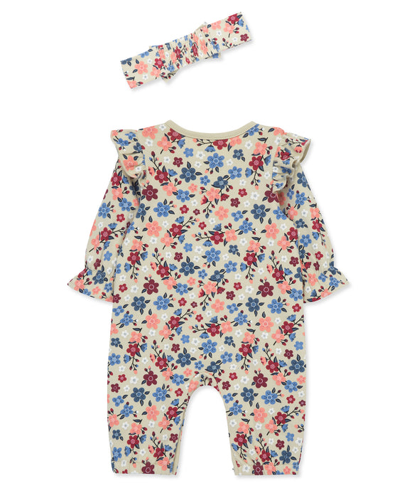 Little Me Flower Jumpsuit with Headband