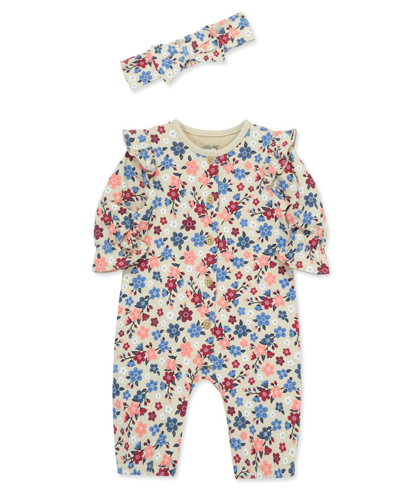 Little Me Flower Jumpsuit with Headband