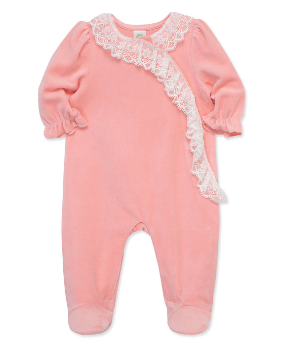 Little Me Lace Cascade Velour Footie