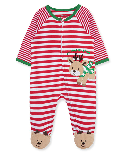 Little Me Reindeer Stripe Footie