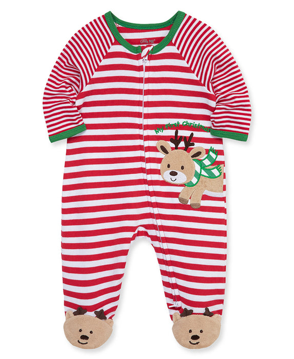 Little Me Reindeer Stripe Footie