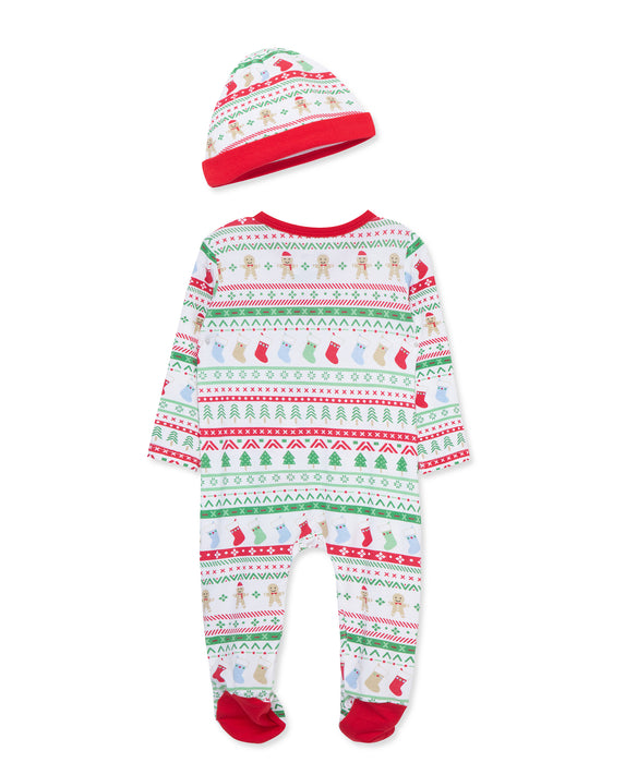 Little Me Fair Isle Bamboo Footie with Hat