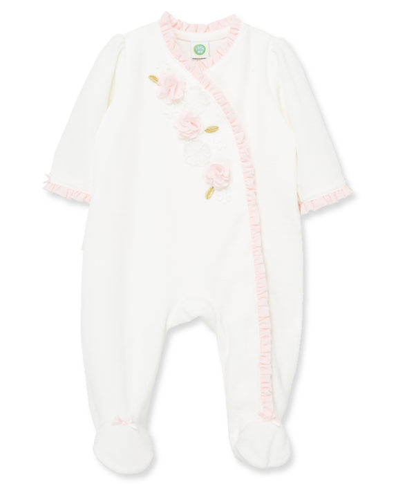 Little Me Ivory Flowers Velour Footie