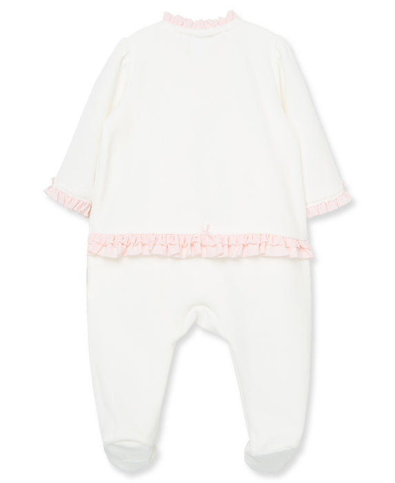 Little Me Ivory Flowers Velour Footie