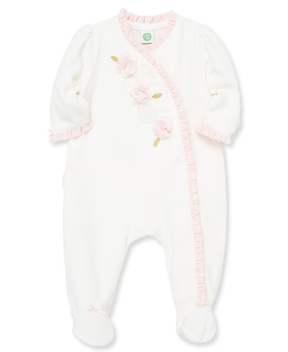 Little Me Ivory Flowers Velour Footie