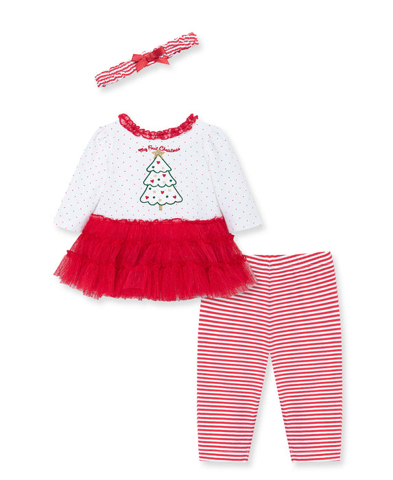 Little Me Sparkle Tree Dress and Legging Set with Headband