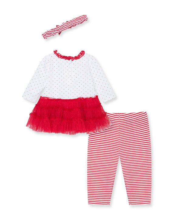 Little Me Sparkle Tree Dress and Legging Set with Headband