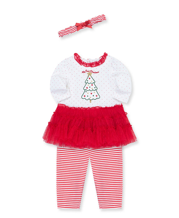 Little Me Sparkle Tree Dress and Legging Set with Headband