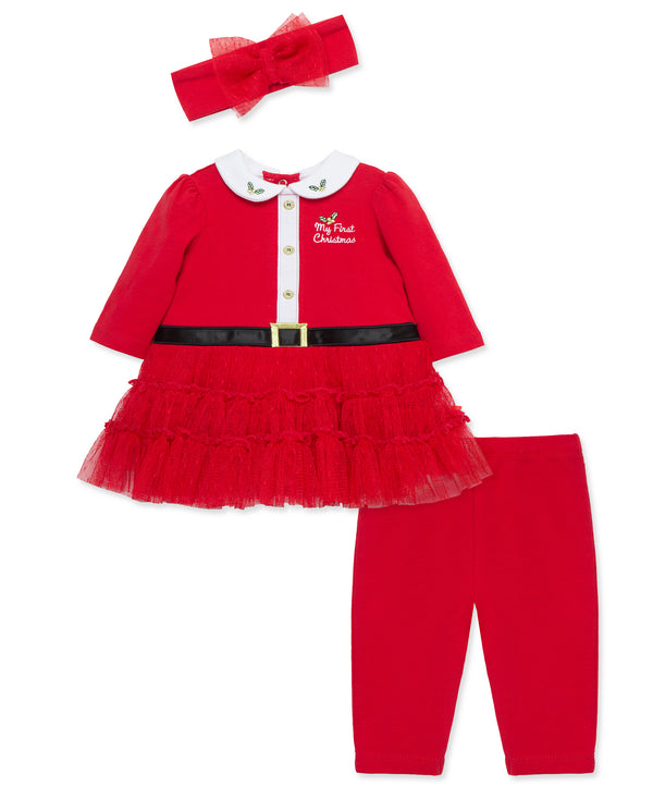 Little Me Santa Tutu Dress and Legging Set with Headband