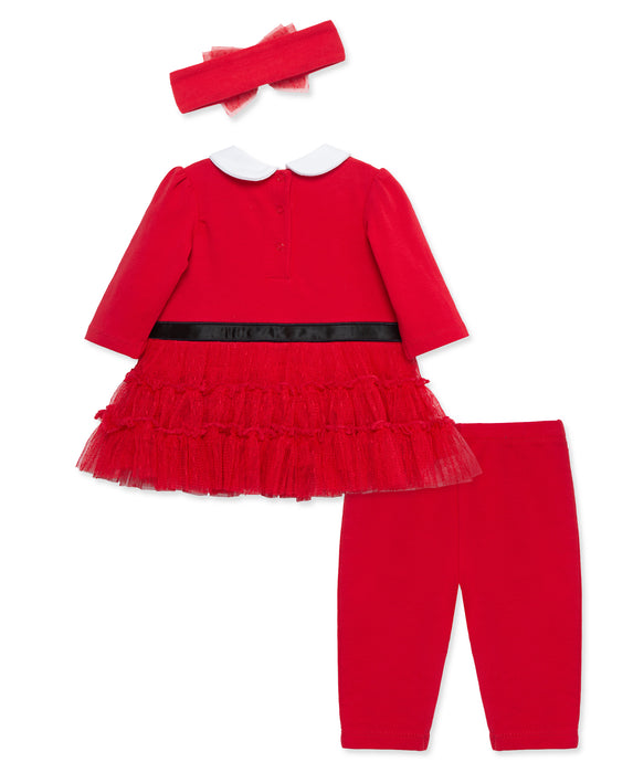 Little Me Santa Tutu Dress and Legging Set with Headband