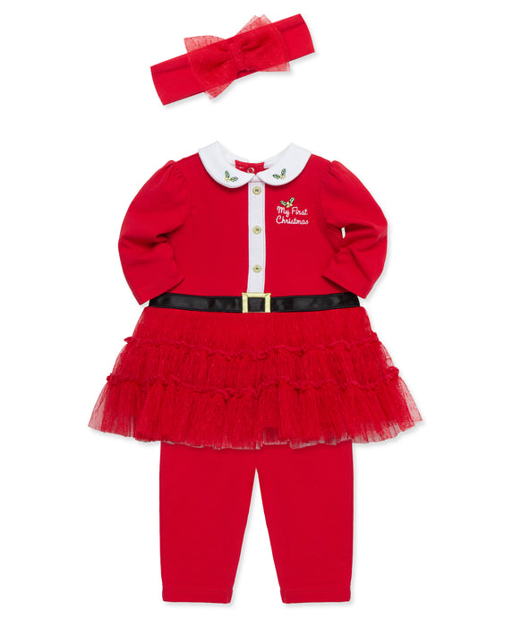 Little Me Santa Tutu Dress and Legging Set with Headband