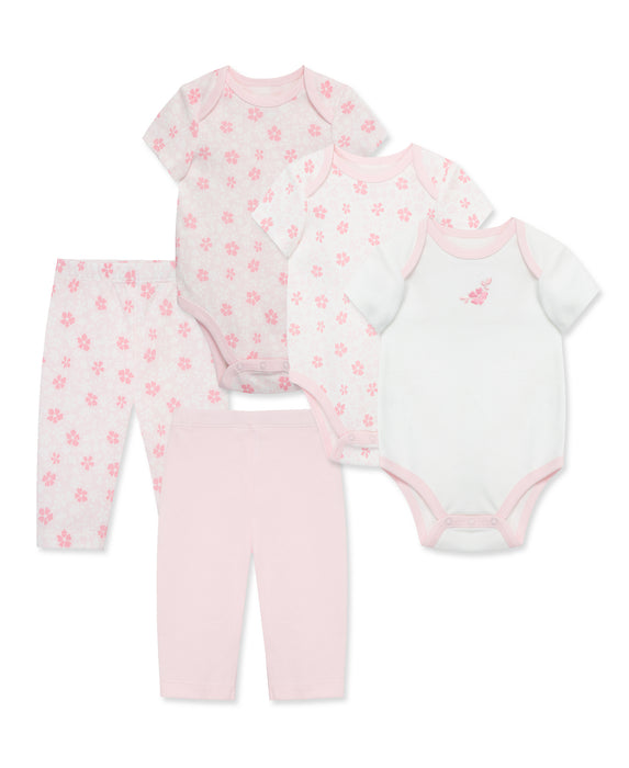 Little Me Petals 5 Piece Bodysuit and Pants Set