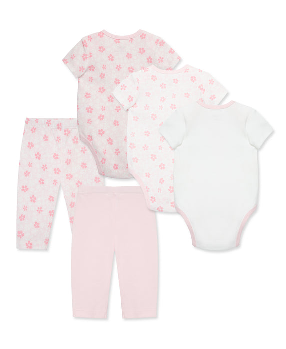 Little Me Petals 5 Piece Bodysuit and Pants Set