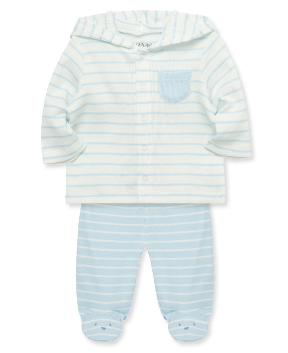 Little Me 2 Piece Hooded Cardigan Set with Footed Bottom - Blue