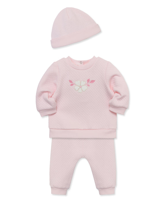 Little Me Petals Quilted Pant Set with Hat