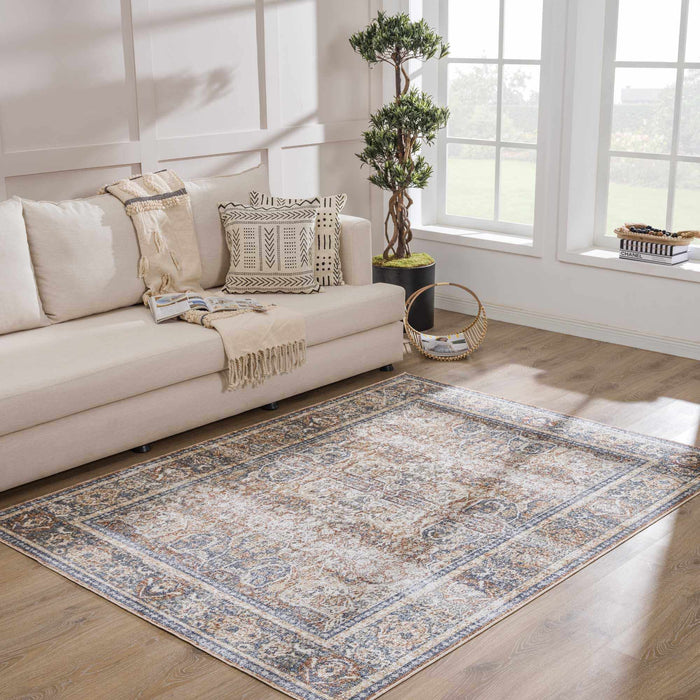 Hauteloom Arias Beige Blue Washable Area Rug