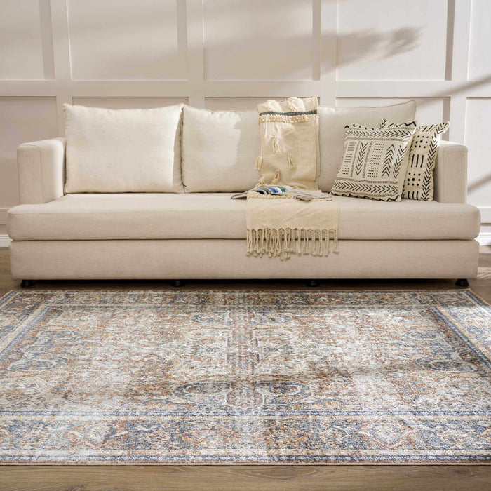 Hauteloom Arias Beige Blue Washable Area Rug