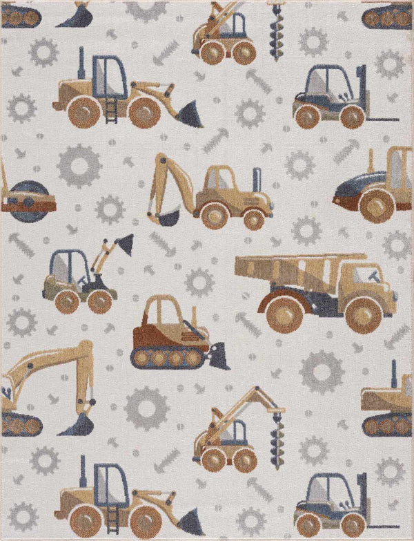 Hauteloom Construction Trucks Washable Kids Rug